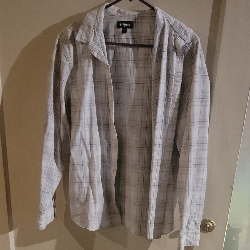 Express Gray Casual Button Down Shirt